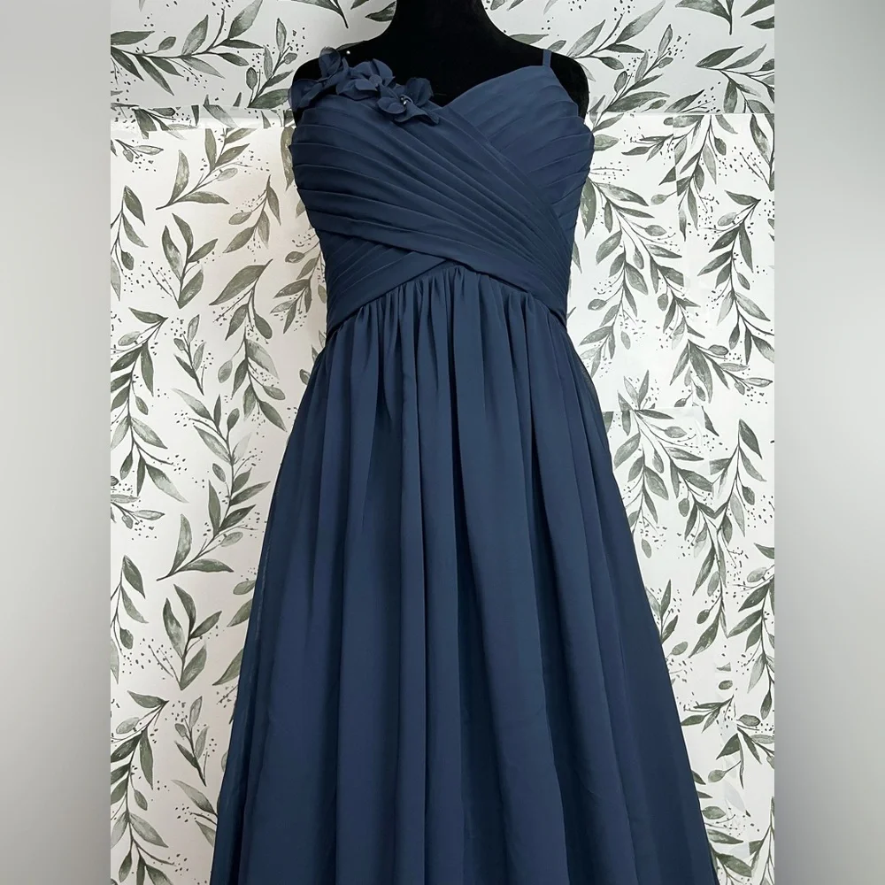 Elegant Navy Blue Evening Gown Bridesmaid Wedding Gala Sz S 6 Maxi NWT #C Plated - Picture 3 of 15